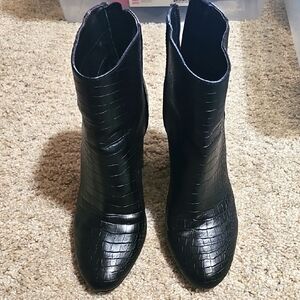 Steve Madden Black Crocodile-Embossed Ankle Boots